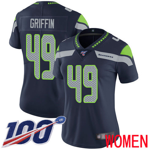 Seattle Seahawks Limited Navy Blue Women Shaquem Griffin Home Jersey NFL Football #49 100th Season Vapor Untouchable->women nfl jersey->Women Jersey